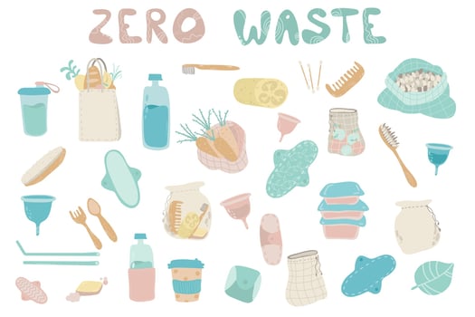 Collection of Zero Waste durable and reusable items or products vector