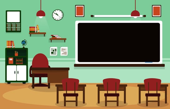 Class School Nobody Classroom Blackboard Table Chair Education Illustration vector
