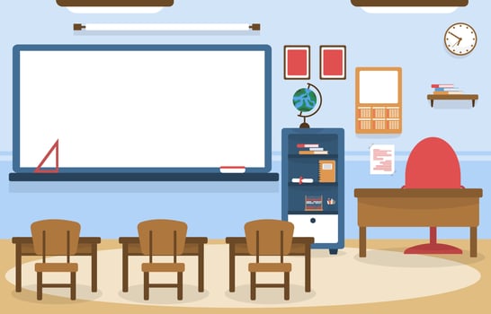 Class School Nobody Classroom Lesson Table Chair Education Illustration vector