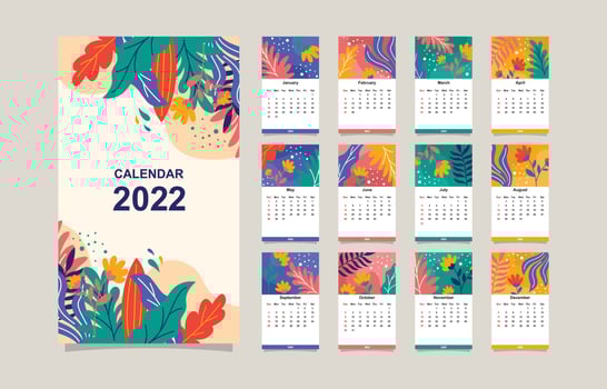 Colorful Floral 2022 Calendar Template vector