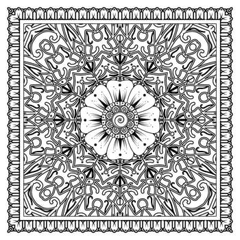 Outline square flower pattern in mehndi style for coloring book page vector