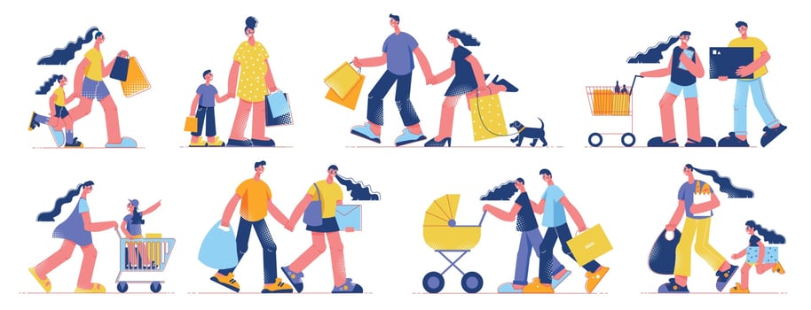 Family Shopping Flat Set vector