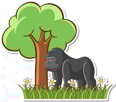 Gorilla stand by a tree sticker vector