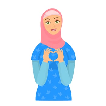 Girl in hijab showing heart symbol with her fingers vector