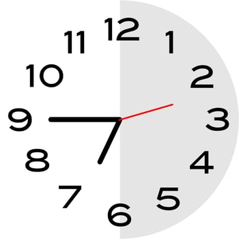 Quarter to 7 o'clock analog clock icon vector