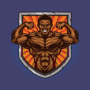 Gym Muscular Fitness Shield Logo Illustrations vector