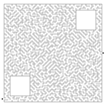 Abstract complex square maze with entrance and exit. An interesting game for children and adults. Vector illustration isolated on white background. With a place for your drawings.