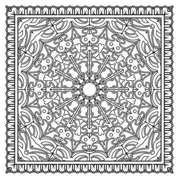 Outline square flower pattern in mehndi style for coloring book page vector