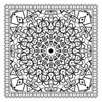 Outline square flower pattern in mehndi style for coloring book page vector