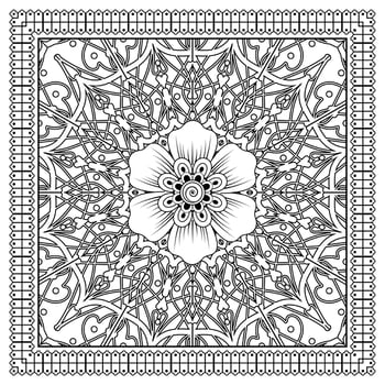 mehndi flower, decorative ornament in ethnic oriental style, doodle ornament, outline hand draw. coloring book page. vector