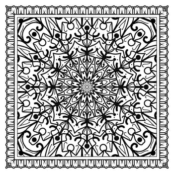 Outline square flower pattern in mehndi style for coloring book page vector