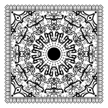 Outline square flower pattern in mehndi style for coloring book page vector