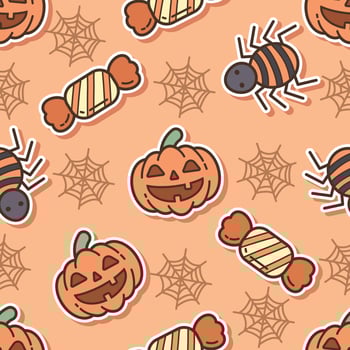 Seamless pattern pumpkin and spider in Halloween day vector