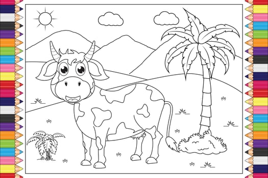 coloring cow animal cartoon for kids vector