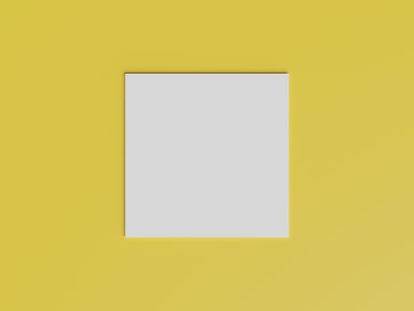 White square shape paper mockup on yellow gold isolated background. Branding presentation template print. Top View. 3D illustration rendering photo