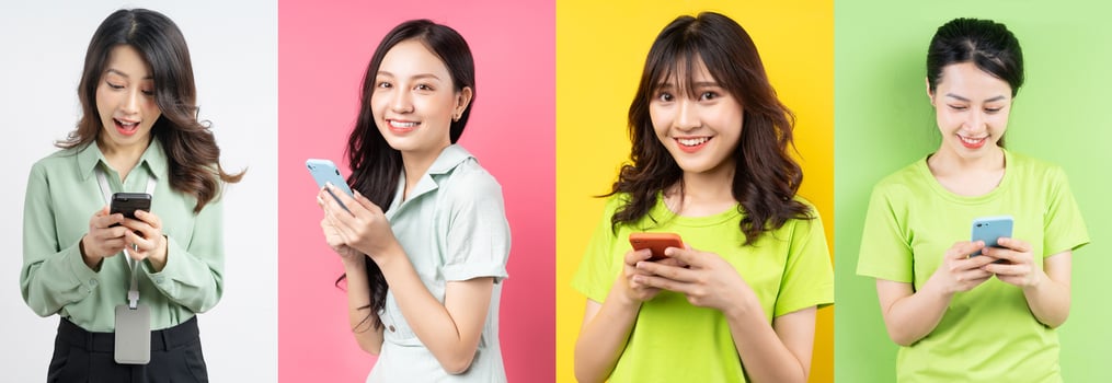 Photo collage of cheerful Asian young people