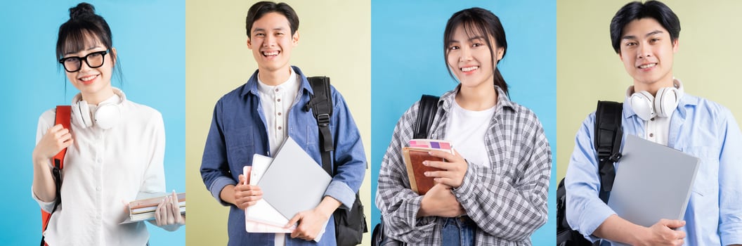 Photo collage of cheerful Asian young people