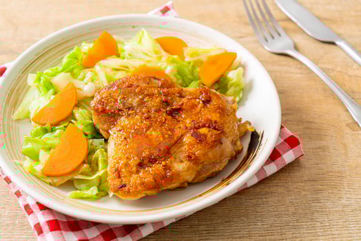 teppanyaki chicken steak with cabbage and carrot photo