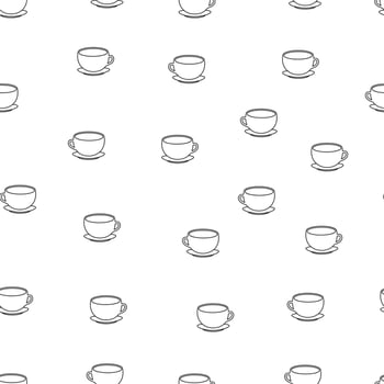 Seamless pattern with coffee and tea cup. Cute vector black and white coffee cup pattern.