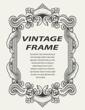 Vintage border frame engraving ornament monochrome style vector