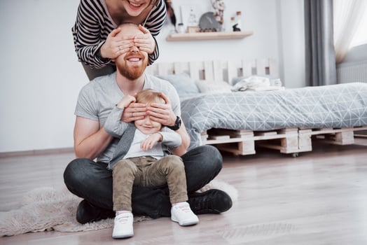 happy family mother, father, child daughter at home photo