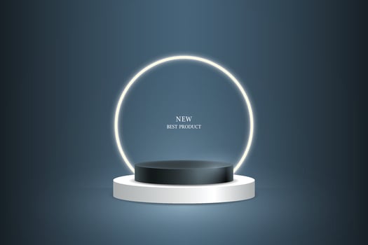 3D realistic product display with light neon ring background. vector