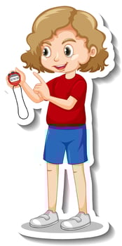 Sticker design with a coach girl holding timer vector