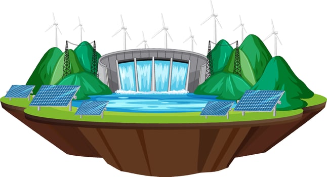 Hydro Power Plants generate electricity with free energy banner vector