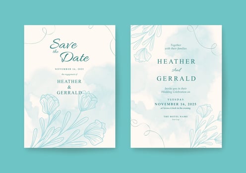 Sweet Romantic green wedding invitation template vector