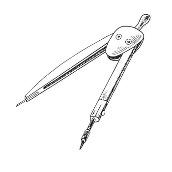Vector hand-drawn school and office supplies Illustration. Detailed retro style drawing compasses  sketch. Vintage sketch element. Back to School. School essential illustration.