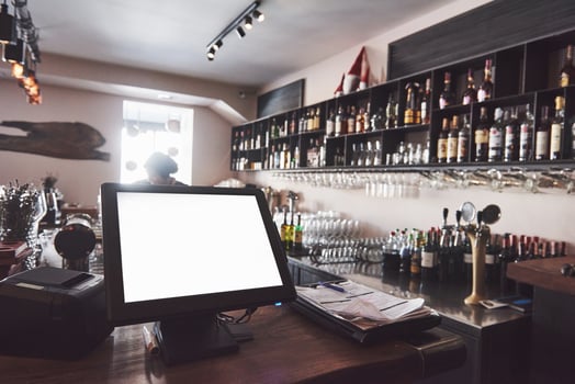 beautiful brand new european restaurant in downtown with blur alcohol drink bottle photo
