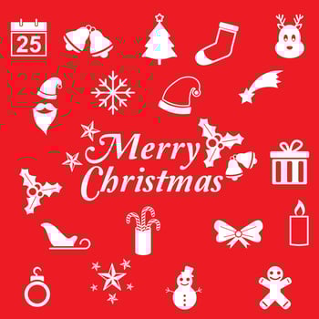 Flat christmas card  with cute christmas icon red background vector