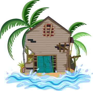 Abandon house on deserted island vector