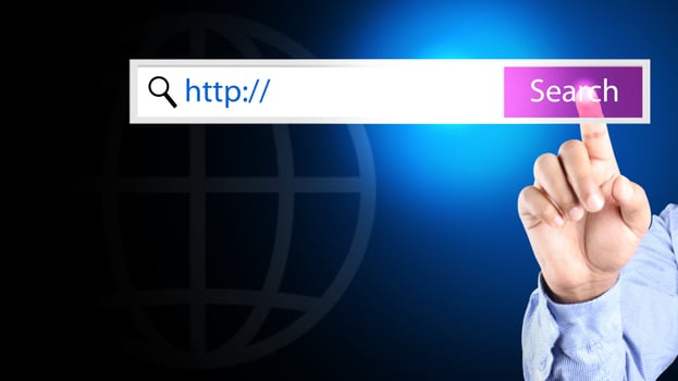 male hand pressing Search button photo