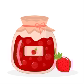Strawberry jam jar and strawberry. vector