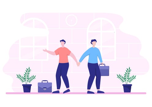 Two Businessmen Reach a Deal or Agreement Shaking Hands on Cooperation Contract as Successful Partners. Background Vector Illustration