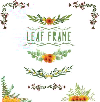 Set of watercolor painted Leaf Frame, Green leaves clipart. Hand drawn isolated on white background vector