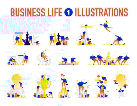Illustrations of business situations. The team is solving problems. vector