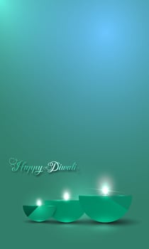 Happy Diwali Festival of Lights India Celebration colorful template. Vertical banner design of Indian Diya Oil Lamps, Modern Design in vibrant color. Vector Indian art style green gradient background