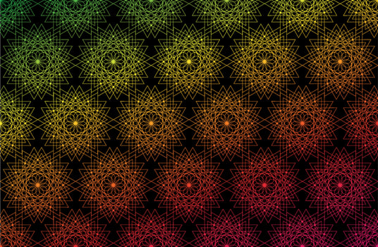 Seamless Sacred Geometry Seed of life gradient color pattern background. Logo flower of life texture Geometric mystic mandala of alchemy esoteric flowers colorful line art. Vector black background