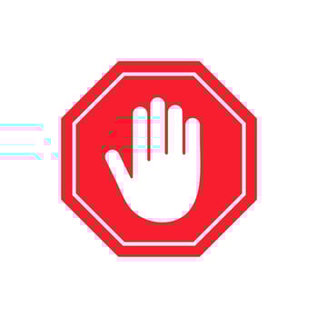 NO ENTRY sign. STOP HAND gesture in red octagon. vector