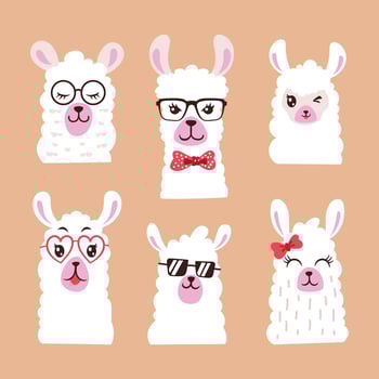 Set of  illustration llama animal with sunglasses vector