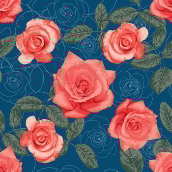 Seamless pattern floral vintage Rose flowers background. vector