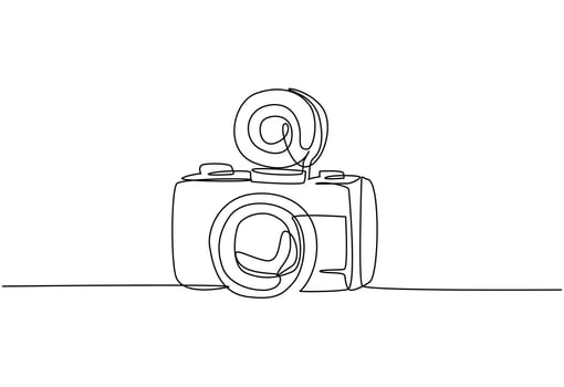 One single line drawing of old retro lomo plastic photo camera. Vintage classic lomography equipment concept. Continuous line draw graphic design vector illustration