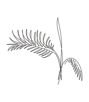 One single line drawing palm faux areca leaf vector illustration. Tropical leaves style, abstract floral pattern concept for poster, home wall decor print. Modern continuous line graphic draw design