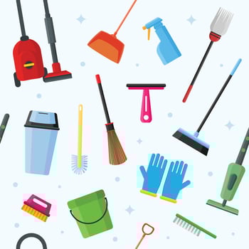 Cleaning tools seamless pattern vector graphic