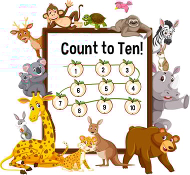 Count to ten board with wild animals vector