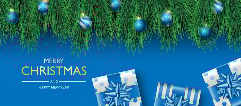 Christmas banner background design, gifts box on blue background, Christmas cover background,, greeting card, vector illustration