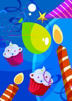 Happy Birthday poster with cakes and candles. vector