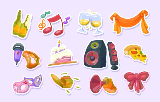 Sticker Set of Party Elements Hand Drawn Icon vector